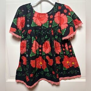 Charming Floral Kids Dress - Black and Red